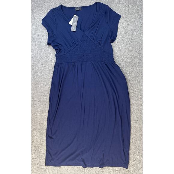 NWT Loft Dress Short Sleeve Mini Casual Pockets Smocked Waist Navy Blue 14 / 16 - Picture 1 of 6